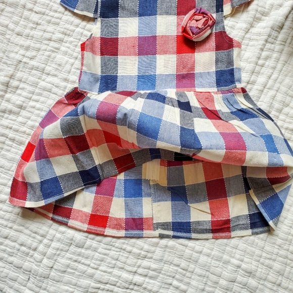 NWT Blue Red Grey Plaid Dress w Flower Pin Age 3 - Picture 2 of 11